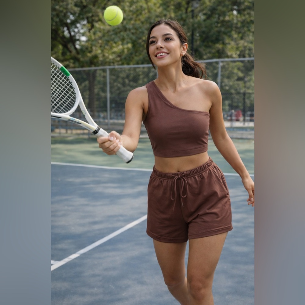 Ekouar new Women's Athletic Shorts and Top Set - Brown new